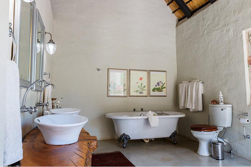 Shikwari Wild Fig -Bathroom double vanity & Victorian bath.